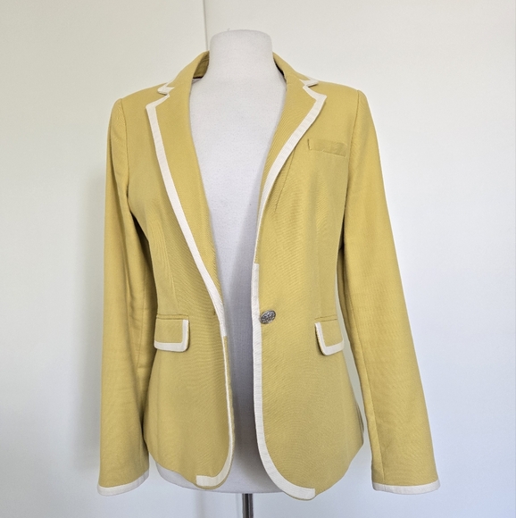 Banana Republic Mustard Yellow Ivory Tipped Blazer One Button Size 8 Preppy - Picture 4 of 16